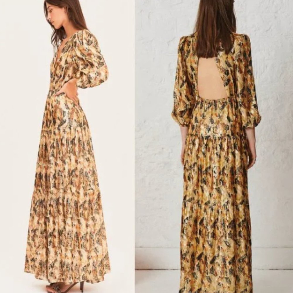 NEW BA&SH Gullian Silk Jacquard Backless Maxi Dress